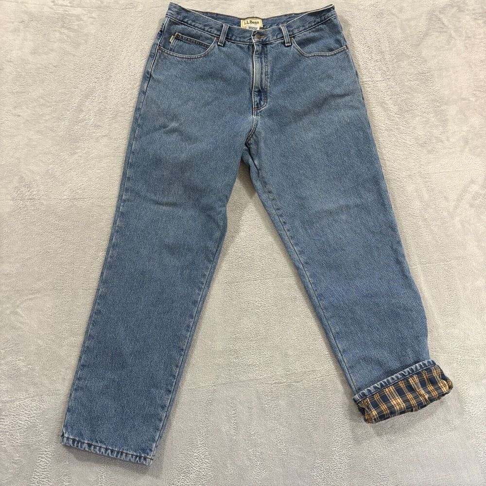 LL Bean Natural Fit Jeans Mens Flannel‎ Lined 100% Cotton Blue EUC